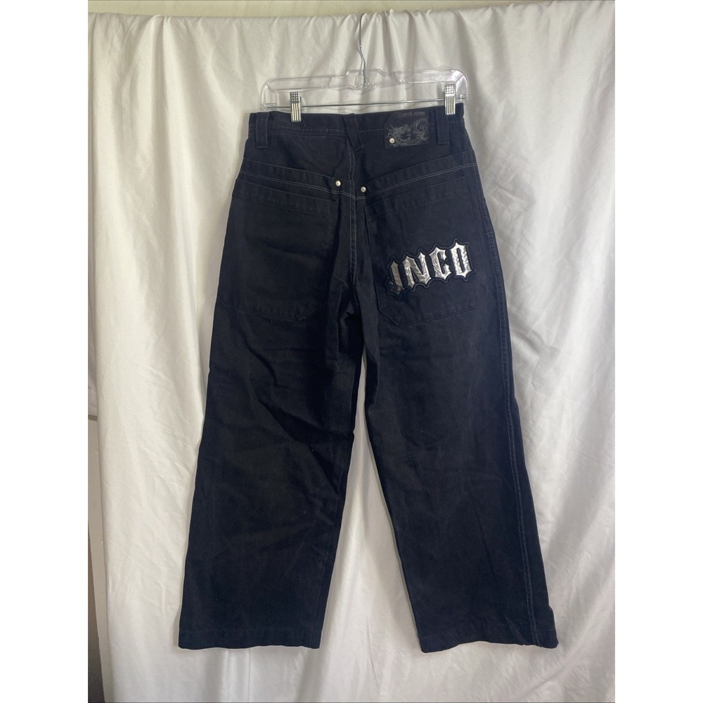 JNCO Vintage‎ 90s Y2K Baggy Black Denim Jeans SPELLOUT 29x30 Skater Grunge